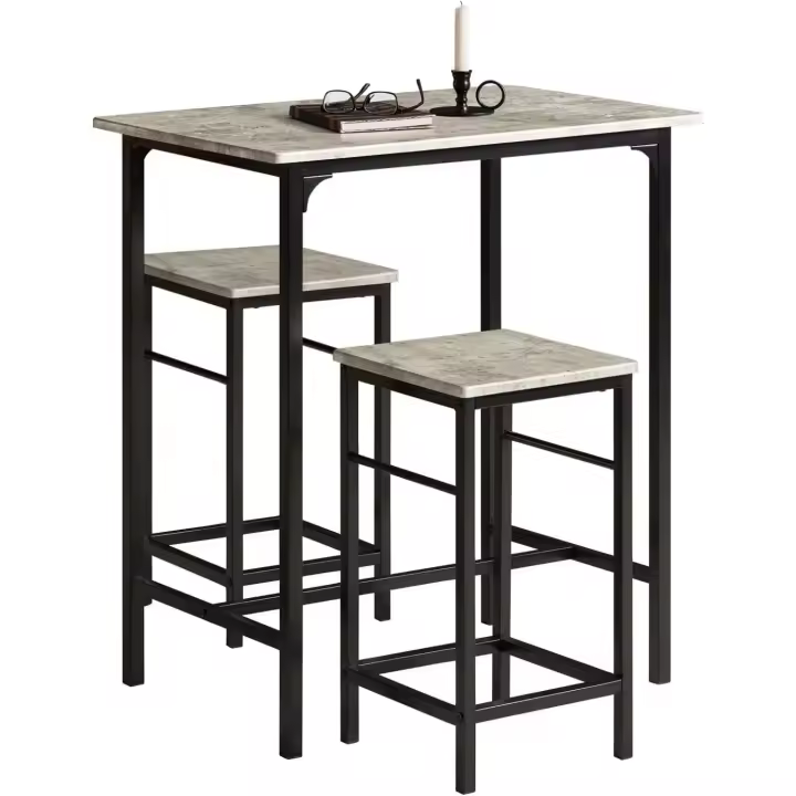 Juego de Mesa y Taburetes para Comedor Conjunto de Mesa Alta de Bar y 4 Taburetes Industrial Blanco y Natural OGT11-WN ES - 1