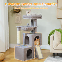 PAWZ Road Árbol para gatos de varios niveles con 2 acogedores condominios, hamaca, almohadilla rascadora para gatos, gran torre para gatos, poste rascador para gatos de interior, casa para gatos, juguetes para gatos - details 2