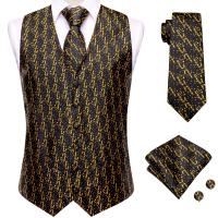 Chaleco de seda verde oscuro para hombre, vestido liso elegante, chaqueta sin mangas, 4 piezas, gemelos Hanky, traje de cachemira, chaleco, regalo de boda, corbata alta - details 21