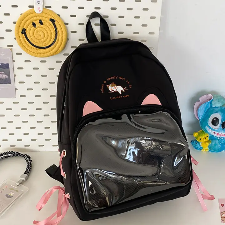 Bonita, femenina, de gran capacidad, muñeca, mochila, transparente, suave, estilo japonés, con orejas y algodón. - 1
