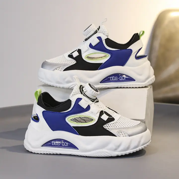 Compañeros de clase zapatillas de deporte para niños 2025 zapatos de malla de verano zapatos de marco para niños de mediana y mayor hebilla giratoria para niños zapatos antideslizantes transpirables para correr - 1