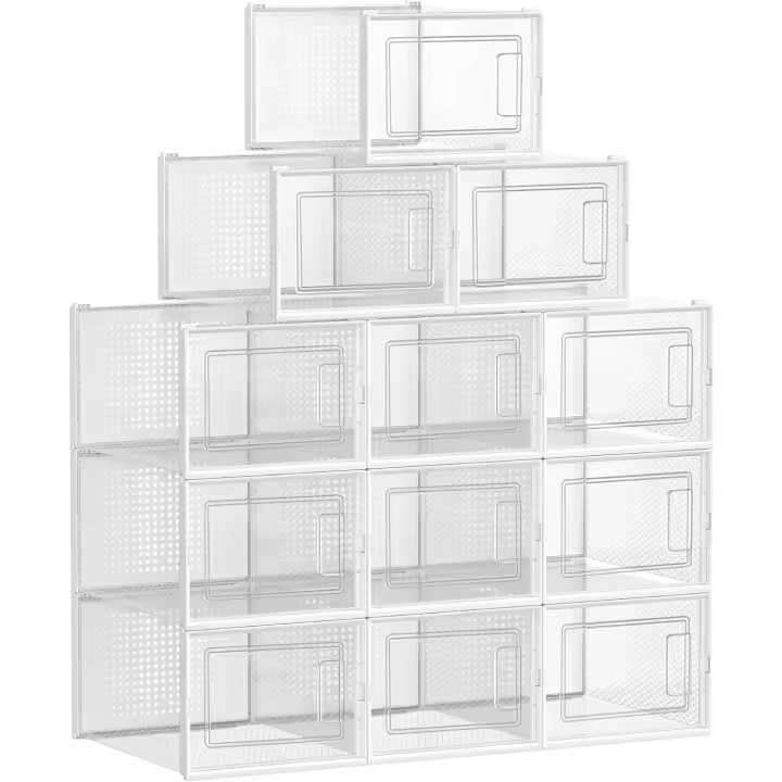 Organizador de Zapatos de Plástico Plegable y Apilable 12 Juegos, Ahorro de Espacio, Resistente, Fácil de Limpiar, Diseño Moderno Estilo Nórdico - 1