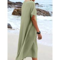 Vestido de manga corta con cuello redondo de color sólido estilo vacaciones de verano 2025 - details 6