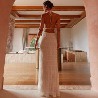 51618 Vestido largo de mujer sin espalda de tela plisada con personalidad nueva y transpirable con lazo de hoja de loto - details 22