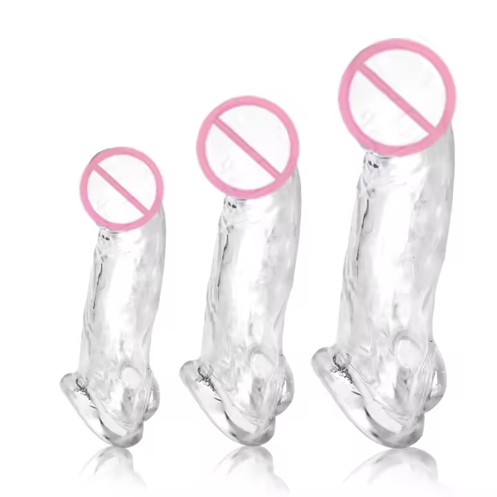 Fundas para pene de 3 tamaños, extensor de funda para pene reutilizable, alargador de pene de extensión de pene de silicona, juguetes sexuales para pene masculino, juego de fundas para pene, funda para pene, retraso de eyaculación - 1