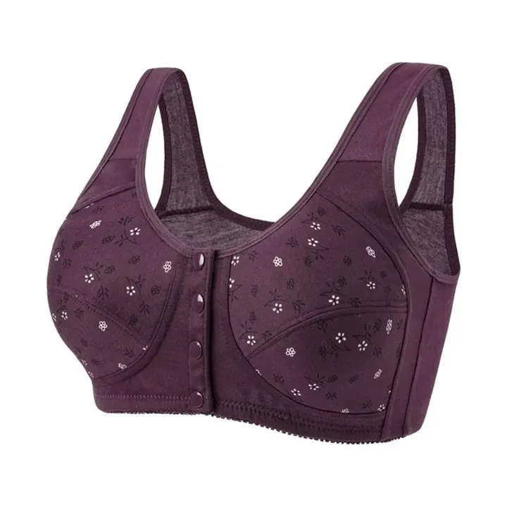 Cómodos sujetadores de margaritas para mujeres mayores, cómodos, sin aros, botón de cierre frontal, sujetadores de algodón con estampado Floral - 1