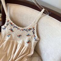 Jyccr Bohemian ral bordado corto sin mangas para mujer verano dulce crochet correa de espagueti vestido de vacaciones - details 3