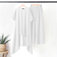 Conjunto deportivo informal de 2 piezas de lino y algodón para mujer, Top largo de manga corta con cuello redondo, estilo coreano de talla grande - details 12