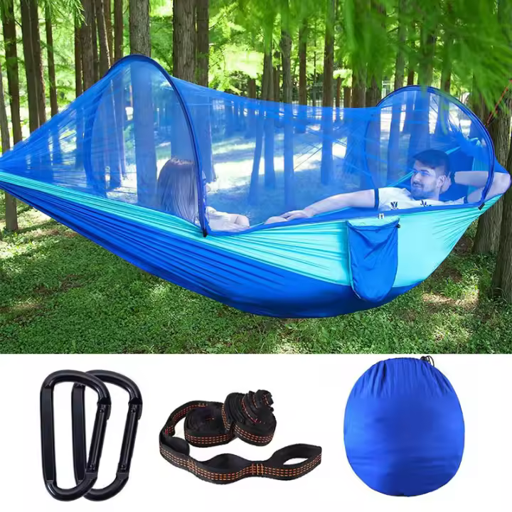 Hamaca de 290x140 CM para 2 Personas, Sombrilla Exterior Antimosquitos, Antivuelco Lateral, Material de Nylon, Columpio para Camping, Apta para Jardín, Bosque, Camping, Vida Silvestre, Exterior - 1