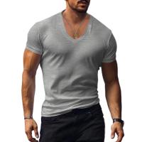 Camiseta de manga corta para hombre, camisa deportiva de secado rápido con cuello en V, color sólido, ropa informal de gran tamaño, verano - details 0