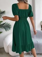 Elegante Vestido de Verano 2024 para Mujeres Cuello Cuadrado Corto Mangas Cortas con Volante - details 14