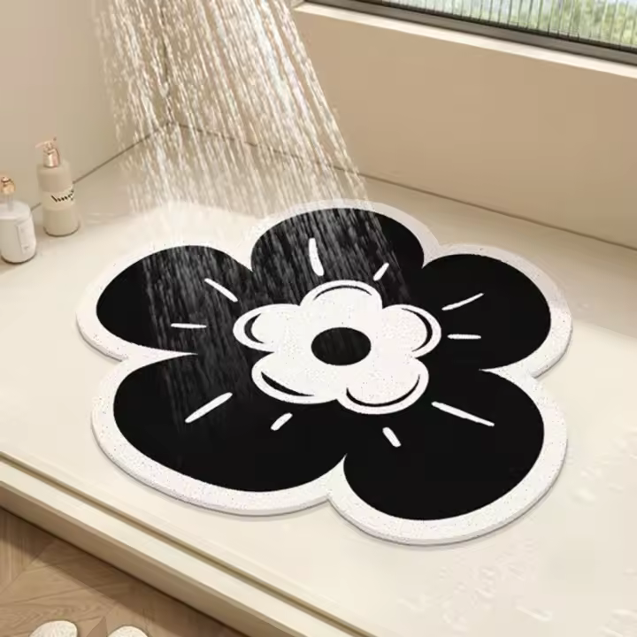 Alfombra de baño con forma de flor de PVC para el hogar, alfombra antideslizante de secado rápido, alfombra de baño hueca absorbente de agua para pasillo - 1