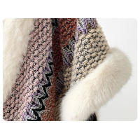 Chaleco de poncho para mujer con borlas de piel sintética abrigo cardigan de punto grueso con bloque de color para otoño e invierno material acrílico - details 8