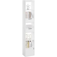 Libreria Alta Estantería de 6 Compartimentos con 2 Cajones y Armario con Puerta Blanco - details 0
