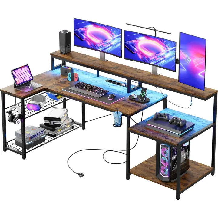 Mesa de Juego con Luz LED 181cm, 3 Tomas de Corriente Alterna, 2 Puertos de Carga USB - 1