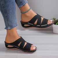 Sandalias de cuña para mujer, verano 2025, con bordado, suela gruesa, punta abierta, pantuflas, moda retro, casual, ligeras, plataforma, deslizantes. - details 5