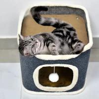 Casa de Gato de 3 Niveles Cueva de Mascota Cubierta con Alfombra Suave - details 4