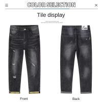 Vaqueros ajustados cónicos de mezclilla elástica de alta calidad para hombre, pantalones de estilo informal de verano y otoño de diseñador rasgados a la moda - details 4