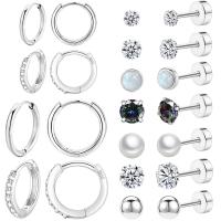 Juego de pendientes de parte posterior plana de acero quirúrgico para múltiples orejas sensibles, pendientes de aro Huggie de cartílago pequeño hipoalergénico de plata esterlina, pendientes pequeños de ópalo de perla CZ de titanio para mujer - details 6