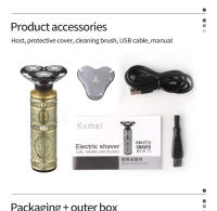 Kemei-afeitadora de Metal con Cabeza de Buda para hombre, máquina de afeitar Facial lavable, en seco y húmedo, 3 cabezales, recargable, 6710 - details 8
