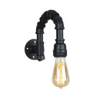 Candelabros de pared Vintage E27, lámpara de tubo de agua con interruptor O, lámpara Steampunk para pasillo y sótano, color negro - details 1