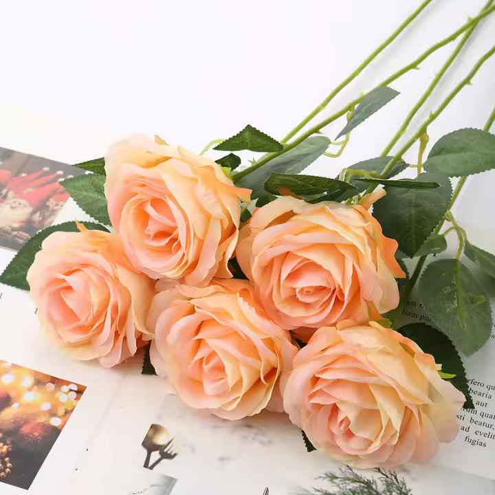 Flores artificiales de seda, ramo de ramas largas para decoración del hogar y boda, plantas falsas, suministros de corona DIY, accesorios - 1