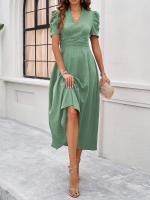 Vestido Largo de Verano 2025 - Elegante Vestido Tea con Escote en V y Manga Mariposa, Talle Alto Ajustable, Tejido Ligero para Vacaciones y Playa, Moda Femenina Miravia - details 3