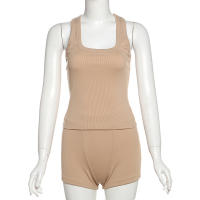 BUNO-chándales informales para Mujer, conjunto de 2 piezas, chalecos cortos elásticos con cuello en U y pantalones cortos acanalados, ropa deportiva concisa para gimnasio - details 50