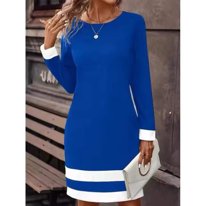 Nuevo suéter de punto con cuello de lunares Otoño Invierno con cintura y mangas largas para mujer, vestido cónico de manga larga. - 1