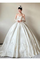 Vestido de novia ligero sin tirantes de satén francés para mujer, hilo principal con textura de princesa fugitiva, novedad de 2025 - details 9