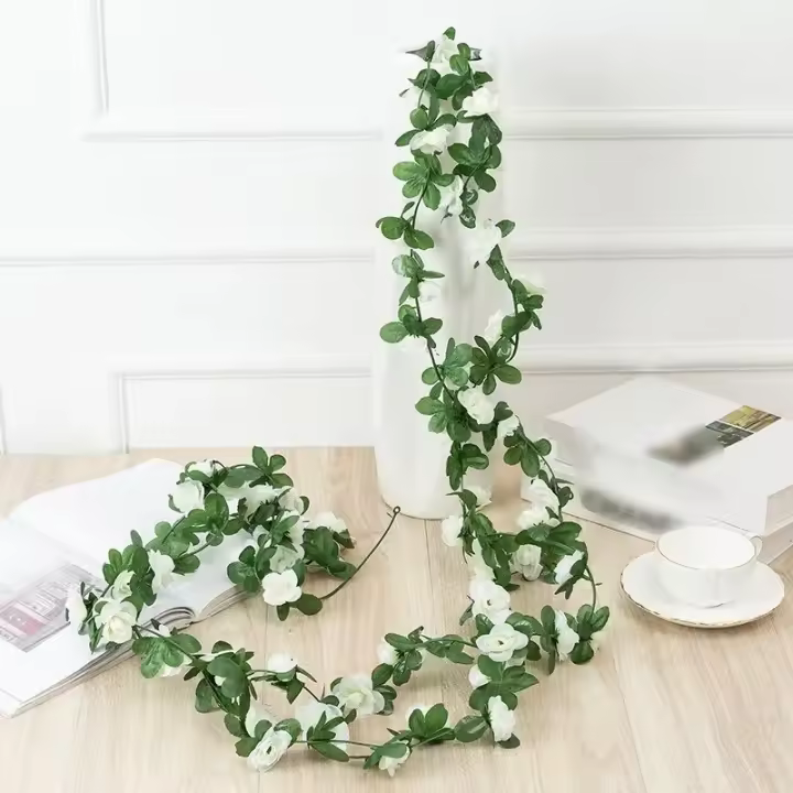 Enredadera de flores artificiales para decoración de boda, guirnalda de rosas blancas y rosas para el hogar y la habitación, de seda, 2,5 m y 1,8 m - 1