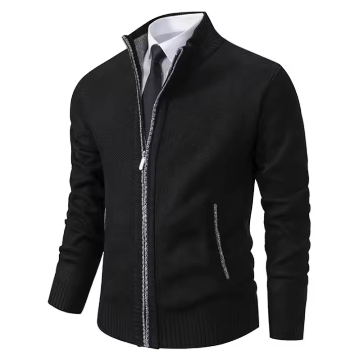 2025 Otoño e Invierno Jersey nuevo abrigo deportivo Casual para hombre suéter con cuello levantado de Color sólido cálido con cremallera de lana. - 1