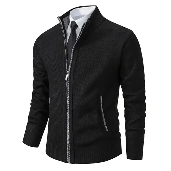 2025 Otoño e Invierno Jersey nuevo abrigo deportivo Casual para hombre suéter con cuello levantado de Color sólido cálido con cremallera de lana. - 1