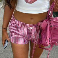 Pantalones cortos básicos cómodos e informales sueltos con botones de cintura elástica tejidos a rayas de verano para mujer - details 17