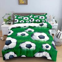 Juego de Cubierta de Edredón de Fútbol Tamaño King Simple en Negro y Blanco Cubierta de Cojín Deportiva 3D para Niños y Niñas Juego de Ropa de Cama de Poliéster - details 4