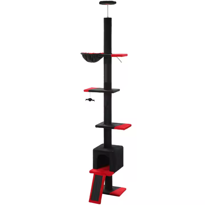 PAWZ Road Árbol para gatos ajustable en altura de 210-274 cm con condominio, hamaca, poste rascador para interiores, torre para gatos de piso a techo, rascadora para gato, accesorios para gatos, juguetes para gatos - 1