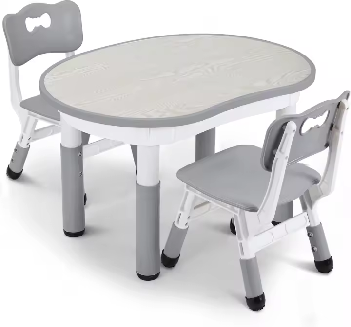 Mesa y Sillas Infantiles con Forma de Cacahuete, Altura Ajustable, Mesa de Pintura para Niños, Juego de Mesa y Silla Infantil para Guardería y Jardín de Infancia, Amarillo - 1