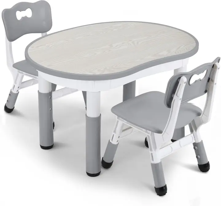 Mesa y Sillas Infantiles con Forma de Cacahuete, Altura Ajustable, Mesa de Pintura para Niños, Juego de Mesa y Silla Infantil para Guardería y Jardín de Infancia, Amarillo - 1