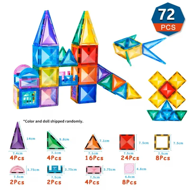 Bloques de construcción magnéticos para niños y niñas, juego de azulejos de construcción magnéticos fuertes, juguete educativo STEM, 72 piezas - 1