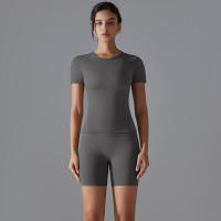 Chándal de cuello redondo para mujer, camiseta de ciclismo de secado rápido, ropa de entrenamiento transpirable, pantalones cortos deportivos para correr y gimnasio - details 31