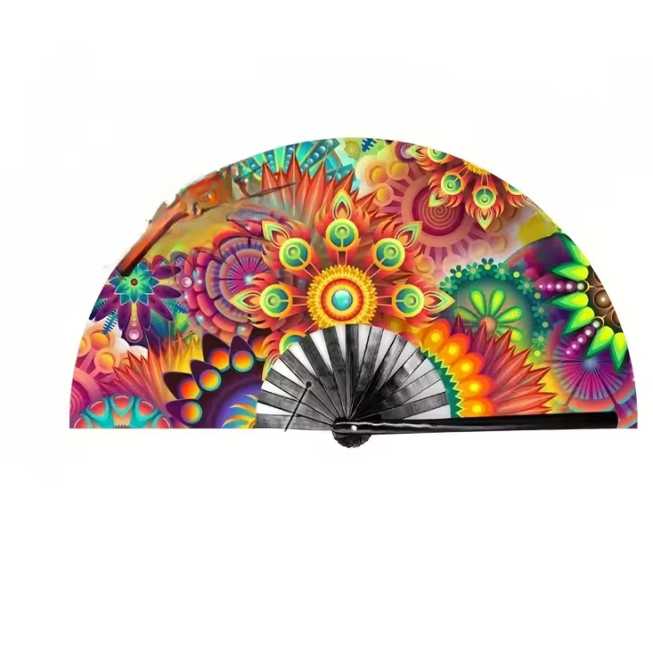1 abanico de bambú impreso personalizado, estilo vintage plegable grande, tema romántico, ideal para bodas, bailes, festivales de música, actuaciones de fiestas y regalos, no requiere energía - 1