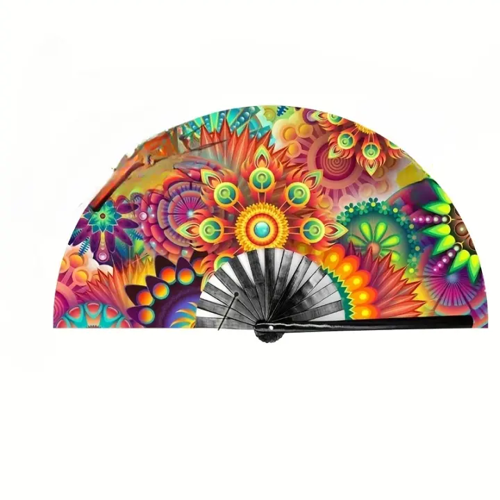 1 abanico de bambú impreso personalizado, estilo vintage plegable grande, tema romántico, ideal para bodas, bailes, festivales de música, actuaciones de fiestas y regalos, no requiere energía - 1