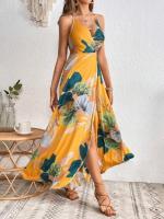 Vestido con tirantes sin espalda y separación de muslos con estampado tropical 2025 - details 2
