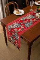 El camino de la mesa de té negra de la sala de estar de comedor vintage de jacquard con borlas azules y blancas chinas, bandera Nal, muebles de TV - details 4
