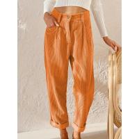 Pantalones largos de pana de cintura alta, casuales, de color sólido, holgados y rectos para mujer, otoño. - details 49