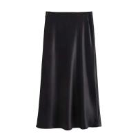 Falda midi negra larga de verano de cintura alta de satén 2025, falda elegante de oficina para mujer - details 3