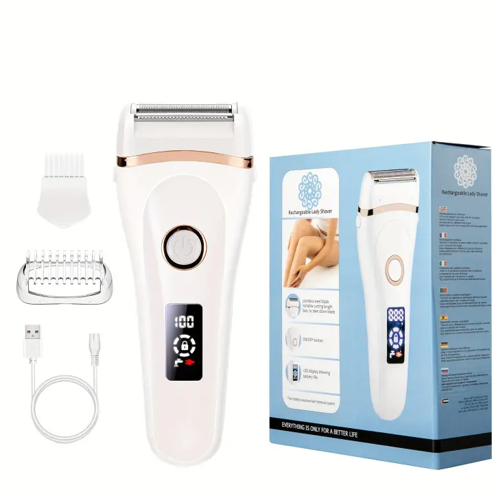Afeitadora eléctrica recargable con pantalla LED para mujer, depilación indolora para todo el cuerpo - 1