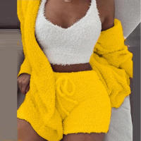 Suéter para mujer, artículos para el hogar, pijama informal de 3 piezas, chaleco de manga larga con ombligo, ribete de pantalones cortos, invierno - details 7
