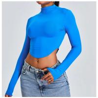 Top de entrenamiento de manga larga para mujer, diseño con orificio para el pulgar, Top de cuello alto con corte deportivo ajustado - details 9