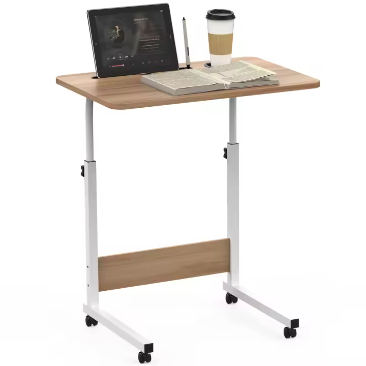 Rcynview Elegante Mesa de Escritorio  Ajustable, Compacta con Ruedas, Madera y Metal Mesa Lateral - 1